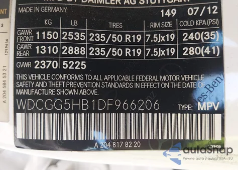 2013 Mercedes-Benz Glk 350 from USA, damaged, VIN WDCGG5HB1DF966206